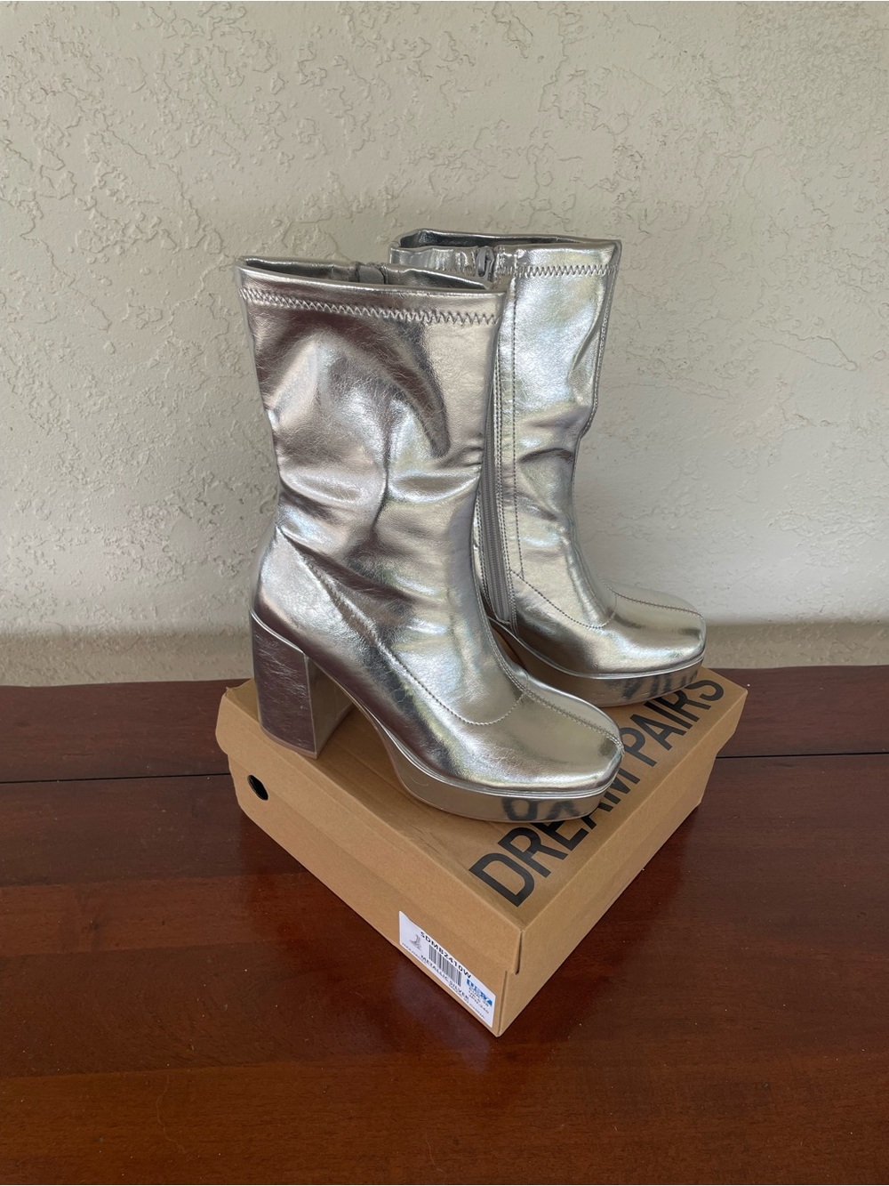 Silver Metallic Platform Mid-Calf Boots